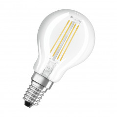 Lampadina LED a filamento sferico da 4W E14, bianco caldo.