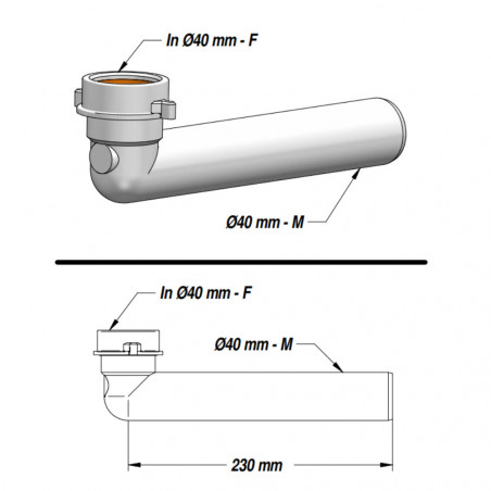 Tuyau prolongateur vidage évier diamètre 40 mm, longueur 23 cm