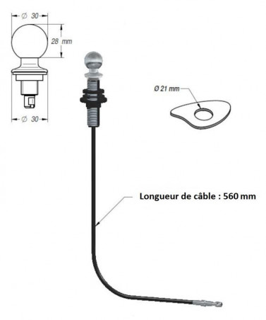 Zugstange aus verchromtem Messing, kugelförmig, mit Kabel 560 mm, für automatischen Spülbeckenablauf