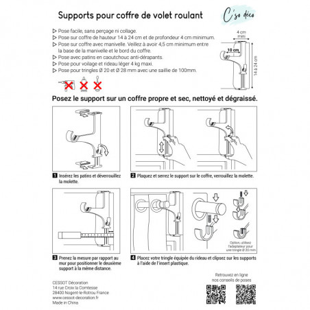 Kopie van Deux supports de tringle à rideau pour coffre de volet roulant, blanc