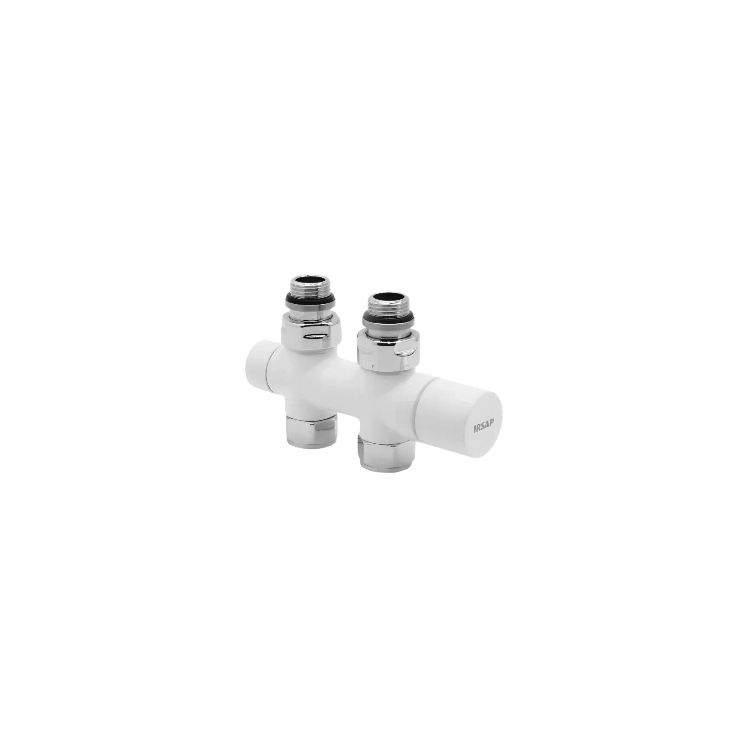 Thermostatic towel dryer valve straight tee return, 50 mm center distance with fittings