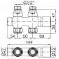 Thermostatic towel dryer valve straight tee return, 50 mm center distance with fittings