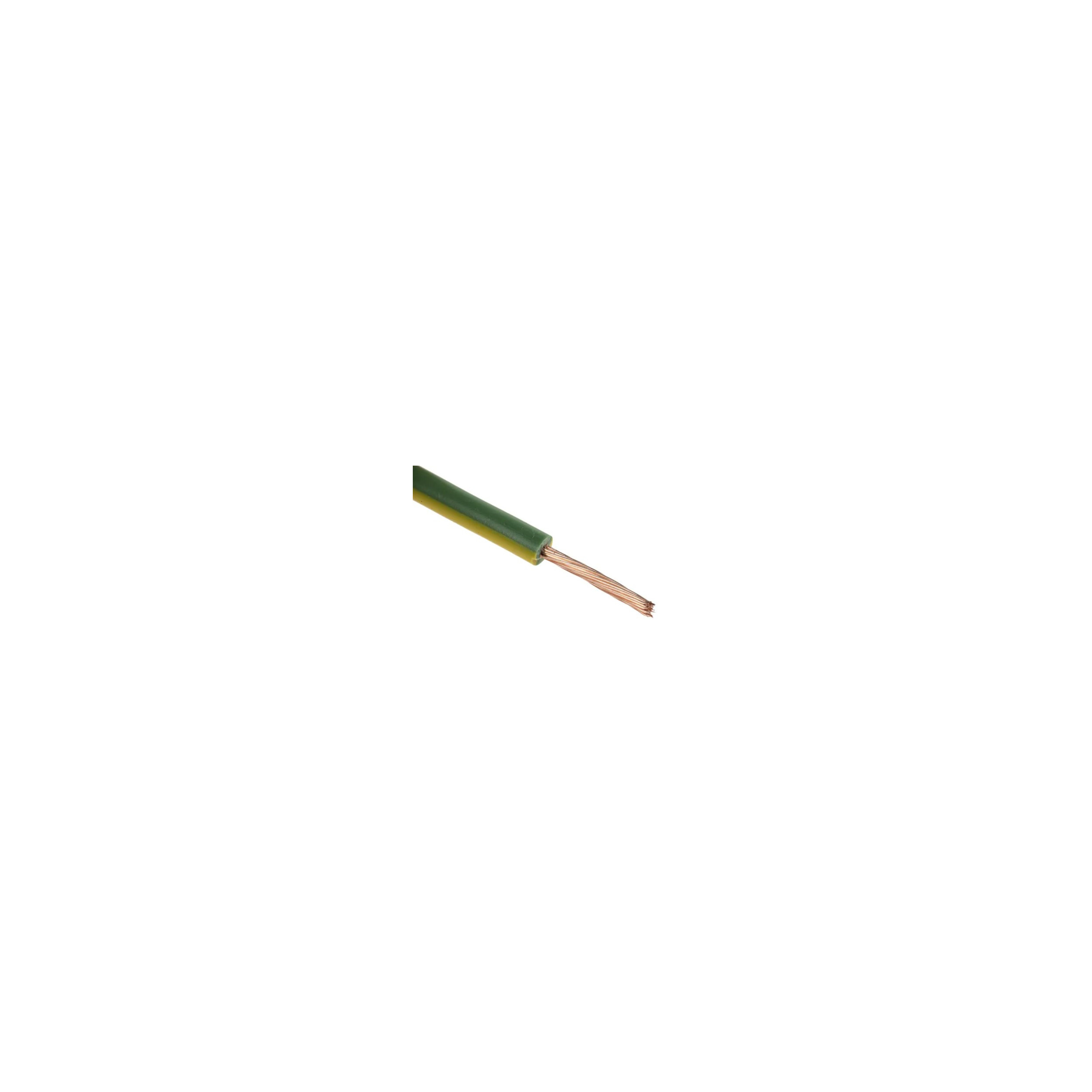 H07 V-U rigid-core cable, 1.5mm2, yellow and green, 25m spool.