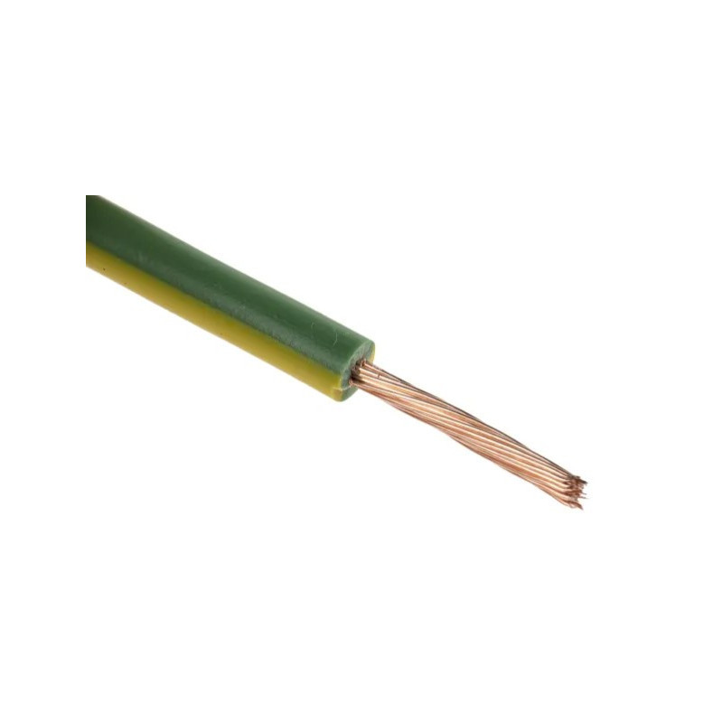 H07 V-U rigid-core cable, 1.5mm2, yellow and green, 25m spool.