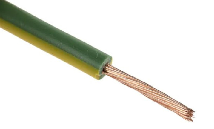 H07 V-U rigid-core cable, 1.5mm2, yellow and green, 25m spool.