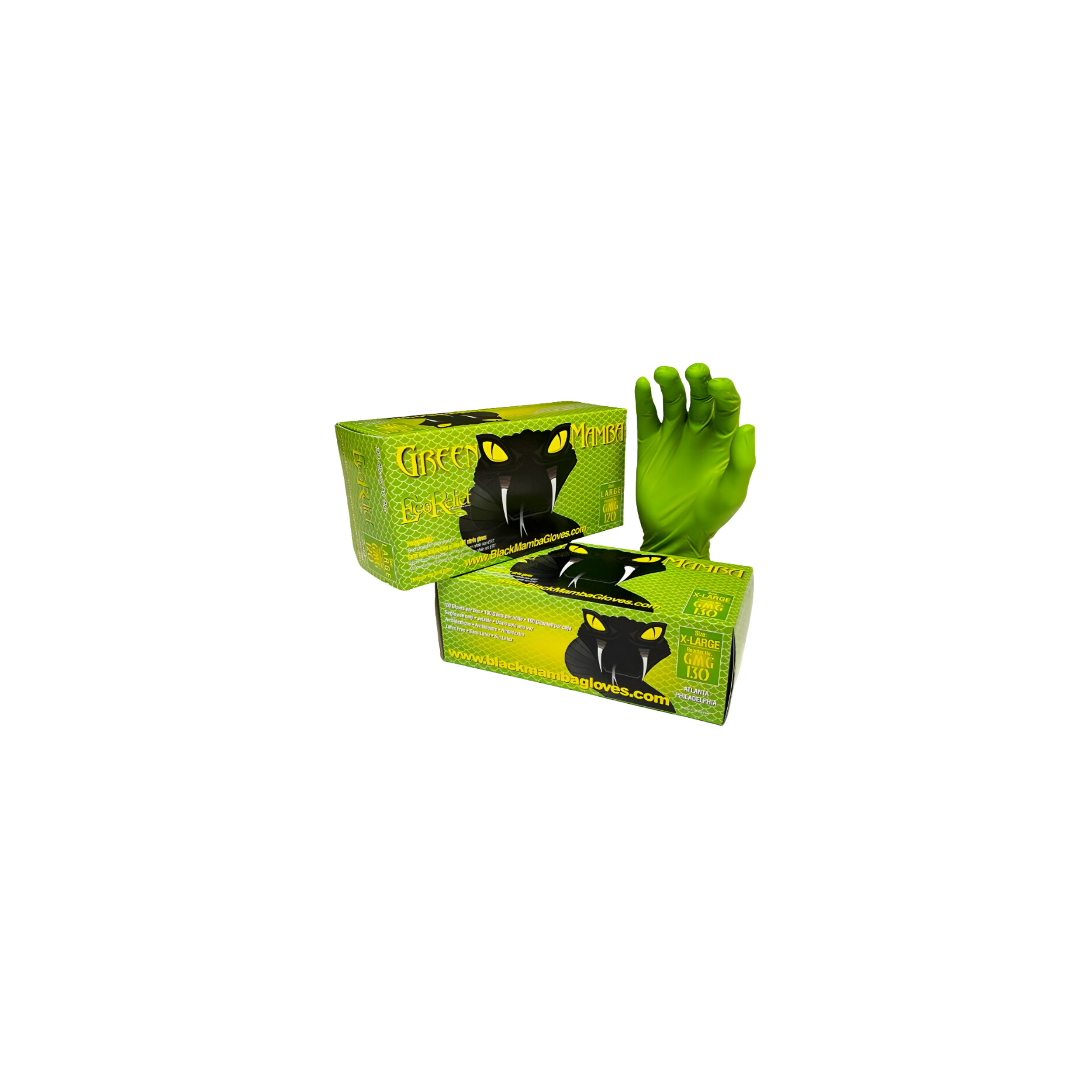 Box of 100 Green Mamba thick biodegradable nitrile gloves, size L, high resistance