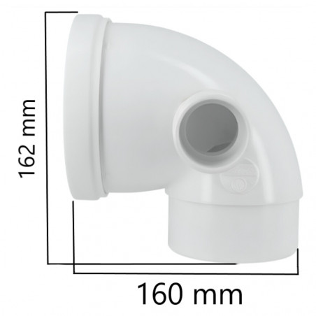 Short 90-degree male WC waste pipe, 40 mm straight connection