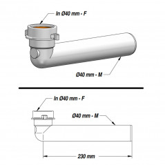 Tubo de prolongación del desagüe del fregadero, diámetro 40 mm, longitud 23 cm