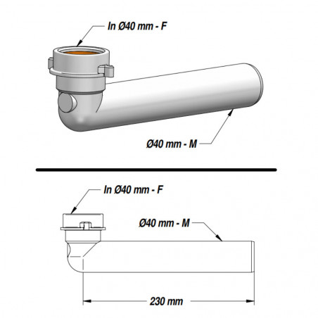 Verlängerungsschlauch für den Spülbeckenablauf, Durchmesser 40 mm, Länge 23 cm