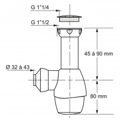 Sifón universal para lavabo, lavamanos, bidé y fregadero Salida Ø32/40 mm