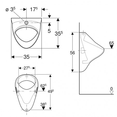 BLAGNAC 2 ceramic wall-hung urinal with flange for automatic flushing