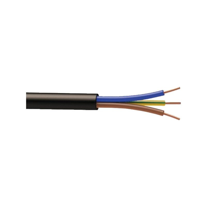 Câble électrique noir RO2V 3G1.5, couronne de 50M.