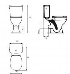 Pack WC au sol sortie horizontale, 3/6L, avec abattant.