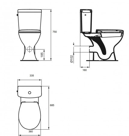 Pack WC au sol sortie horizontale, 3/6L, avec abattant.